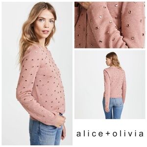 Alice + Olivia Pink Embellished Studded Rhinestone Sweater Size Small